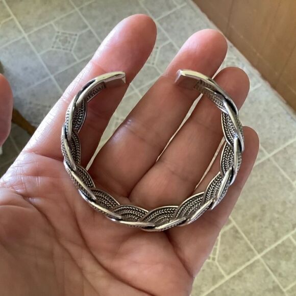 STERLING SILVER 925 SOLID WIDE BRADED WOMAN BRACELET - Picture 10 of 10